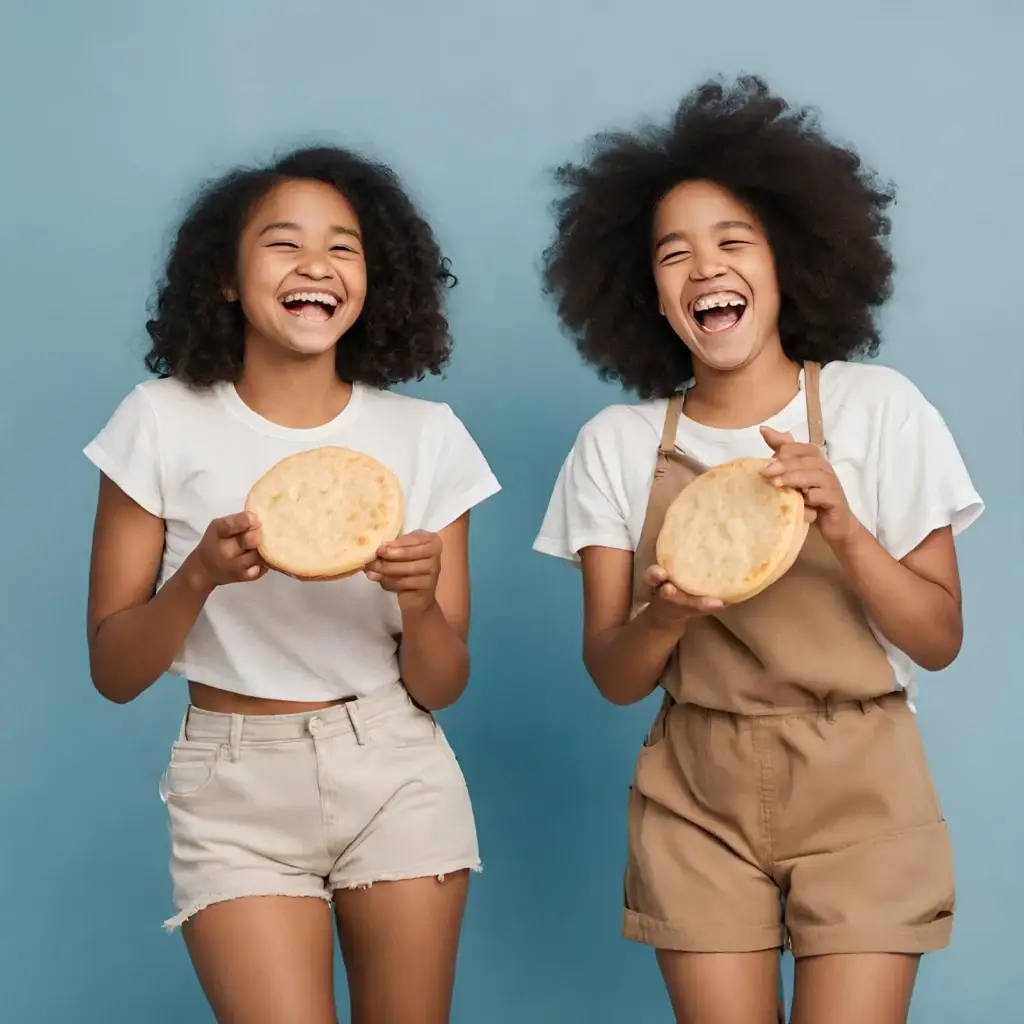 Imagen de inteligencia artificial sobre dos chicas morenitas comiendo una arepa grande